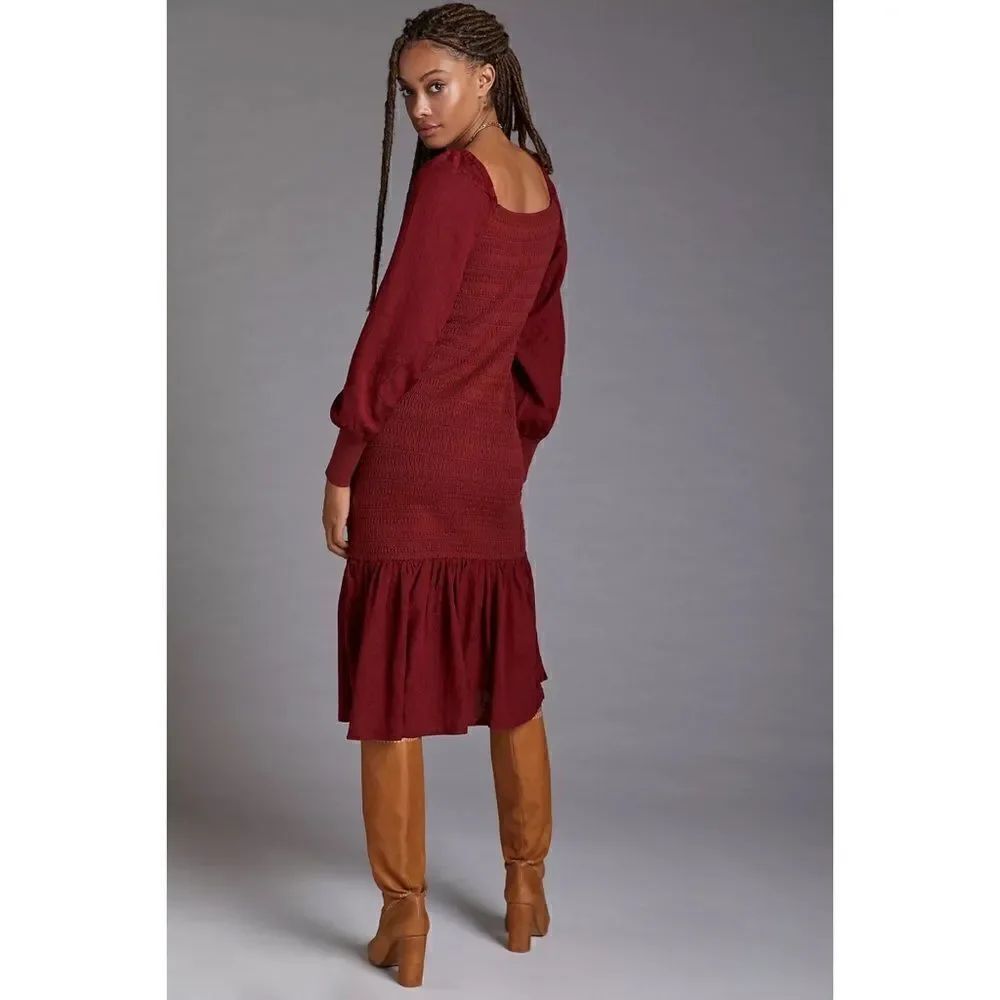 Anthropologie - Smocked Puff-Sleeved Midi Dress - Picture 3 of 7